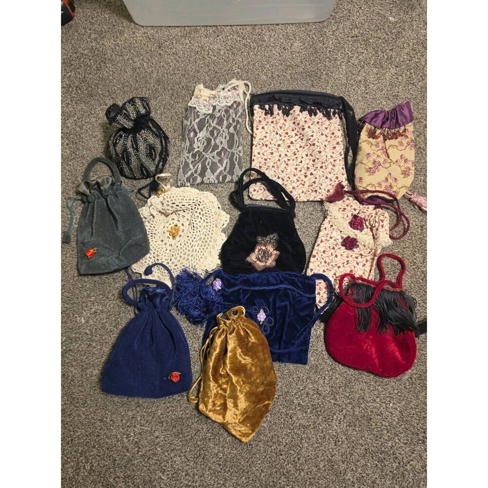 Vintage Coin Purses Drawstring Bags Womans 70s Costume Wear Lot